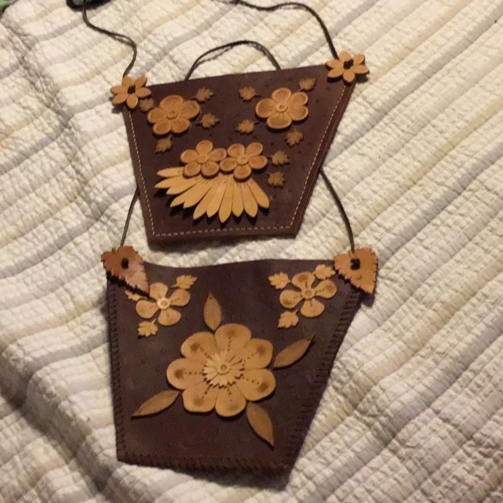 2 Leather Flowered Holders